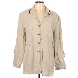 St. John Sport by Marie Gray Linen Blend Long Sleeve Button-Down Shirt